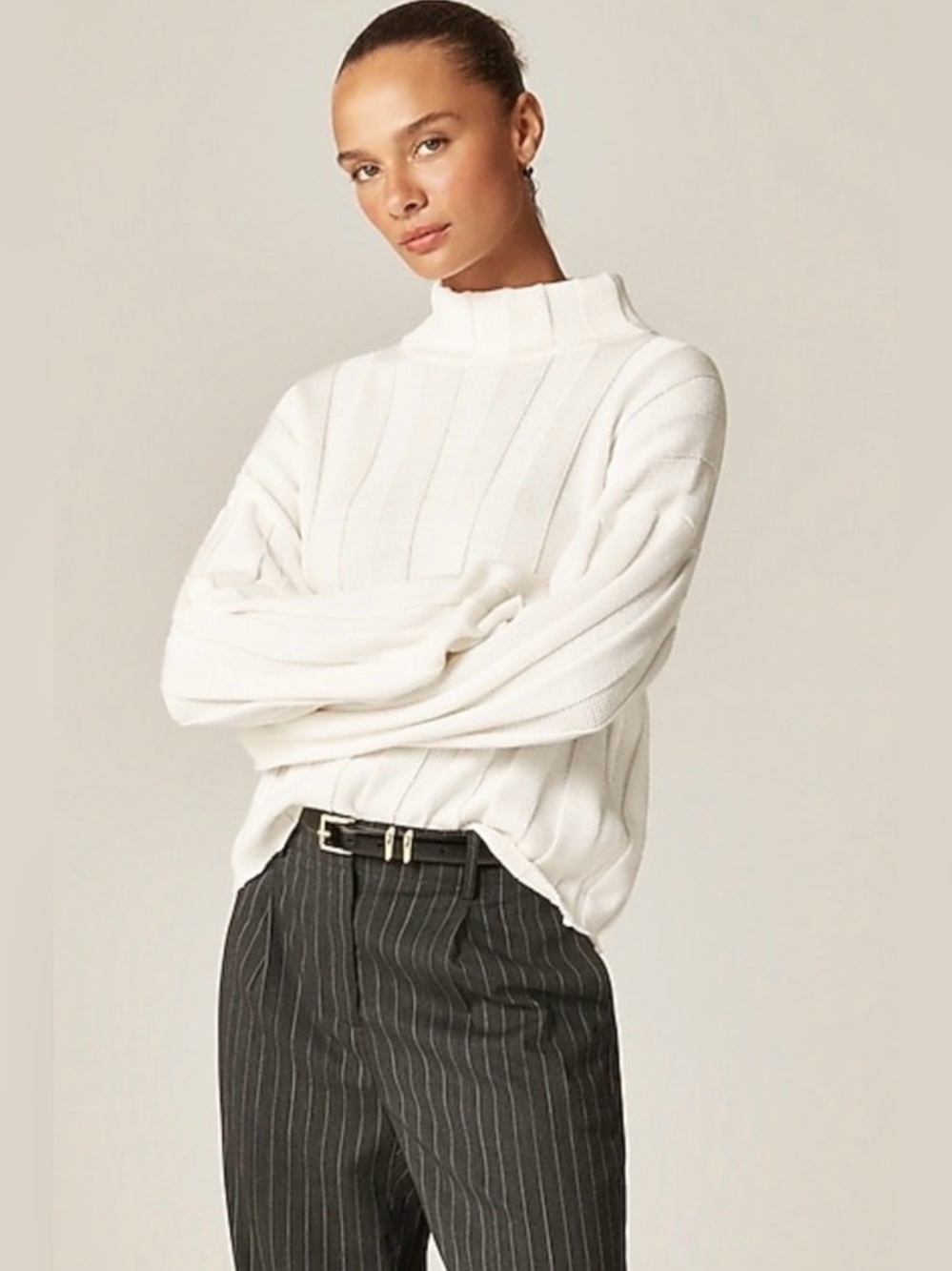 J.Crew knit Ribbed cotton mockneck sweater in ivory - Picture 6 of 10